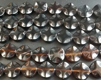16mm Coin Black Agate Gemstone Bead Strand: Jewelry Making