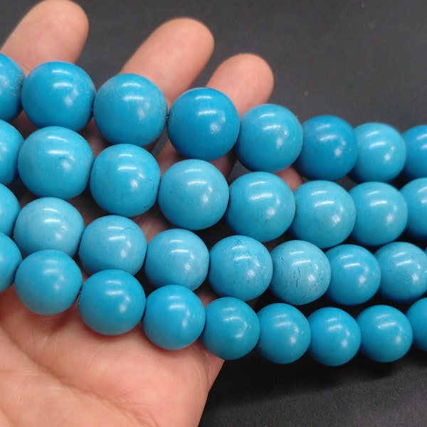 Large Round Blue howlite Turquoise Beads,16mm,15mm,14mm,12mm, Gemstone Beads,Charm Loose Turquoise Bead, Full One Strand 15.5"