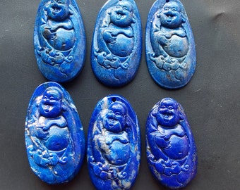 Laughing Buddha,Oval natural blue Lapis lazuli stone pendant,carved Amulet necklace pendant beads,wholesale lapis pendant