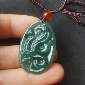 Certified,chinese zodiac snake oval carving Natural green Jadeite Jade stone pendant,Grade A,Amulet necklace Pendant,Gemstone bead jewelry