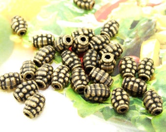 30Beads--- Charm Double Dot Egg Balls beads Bronze Plated Brass Filigree Findings Metal Link Beads 6mmx 8mm 3B