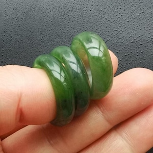 Anillos de jade nefrita, tamaño 10 de EE. UU., piedra de jade natural verde espinaca redonda y lisa, anillo fino para mujer, anillo para hombre, anillos para niña N1