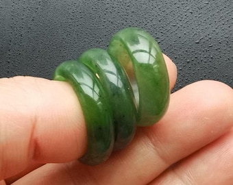Nephrite jade Rings,US 10#, Round Smooth Spinach green natural jade stone, woman thin ring,man ring,girl rings