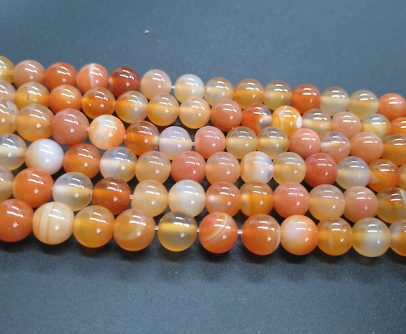 8mm Round Smooth Polished Orange Agate Beads, Semi-precious Gemstone beads, Natural Stones Jewelry Making Full 1 Strand 15"