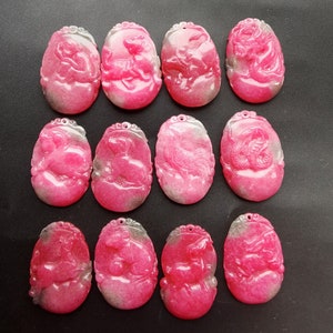 Chinese Zodiac peach pink Jade stone Pendant,Rat,Ox,Tiger,Rabbit,Dragon,Snake,Horse,Sheep,Monkey,Rooster,Dog,Pig,Amulet Mythical Animal MG