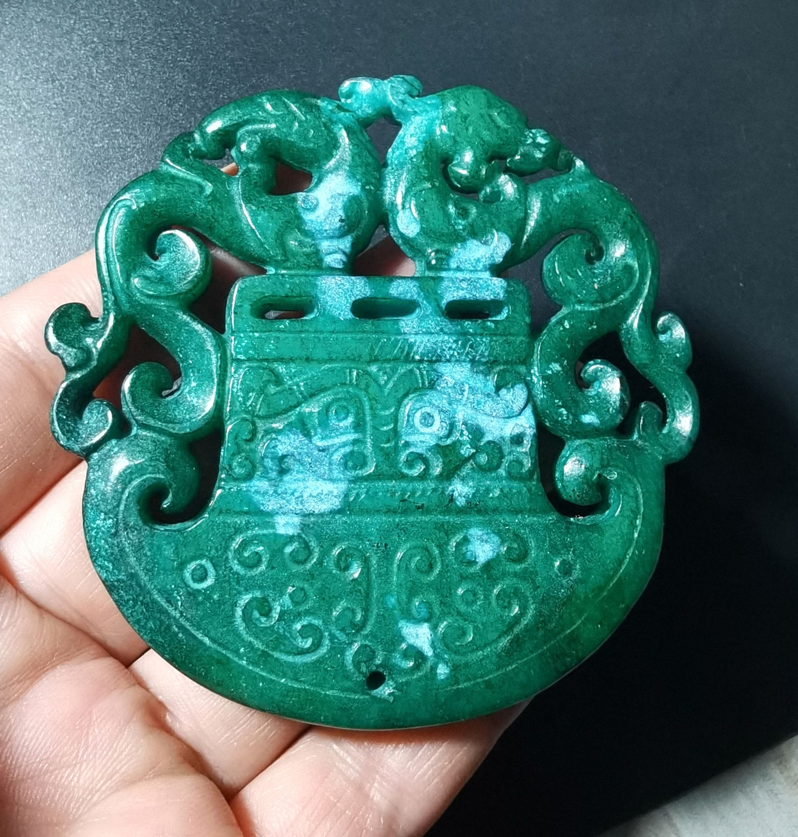 Chinese Axe Jade Stone Pendantcarved Dragon Phoenix Green - Etsy