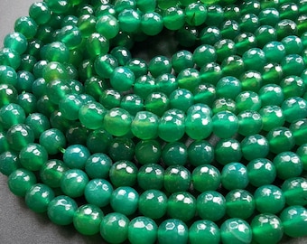 8mm,Faceted Round Green Agate stone strand,Gemstone beads, Loose Full One strand 15.5",for making jewelry