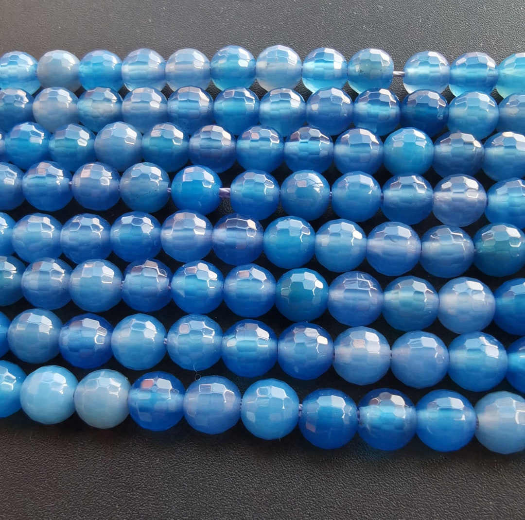 6mmfaceted Blue Agate Stone Strand Loose Gemstone Etsy