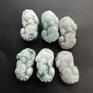 Hand-Carved Pixiu Jadeite Pendant: Natural Gemstone Amulet