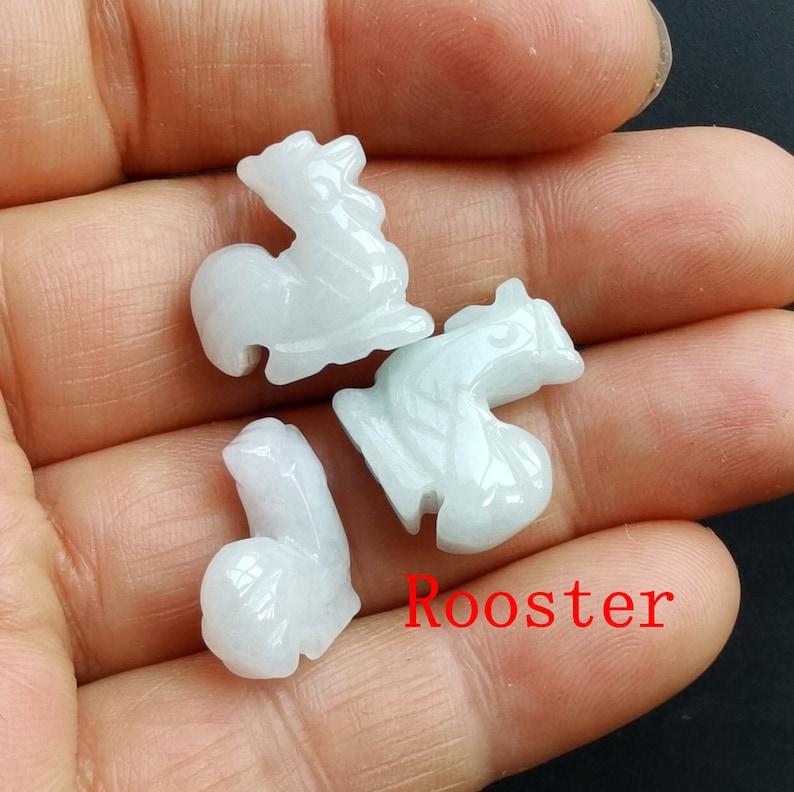 Liten tupp, apa, oxe, orm, får, drake, tiger, kanin, djur naturlig jadeit jadesten amulett hänge huvud, länk Rooster