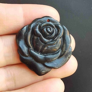 Carved rose flower,natural black green Jade stone Pendant,charm Amulet Mythical Necklace Pendant Jewerly link MB