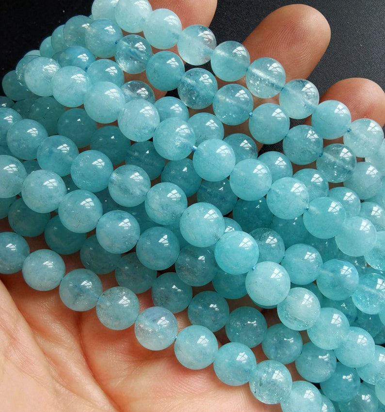 Rond Aquamarine Quartz Strand, 8mm,10mm,12mm, Blue lisse perle ronde, perles de pierre en cristal lâche, Full One Strand 15.5 image 3