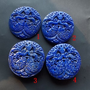 Super Untreated,Carved natural bat two fish lapis lazuli stone pendant,Circle blue lapis link,Amulet Talisman for making Necklace jewelry