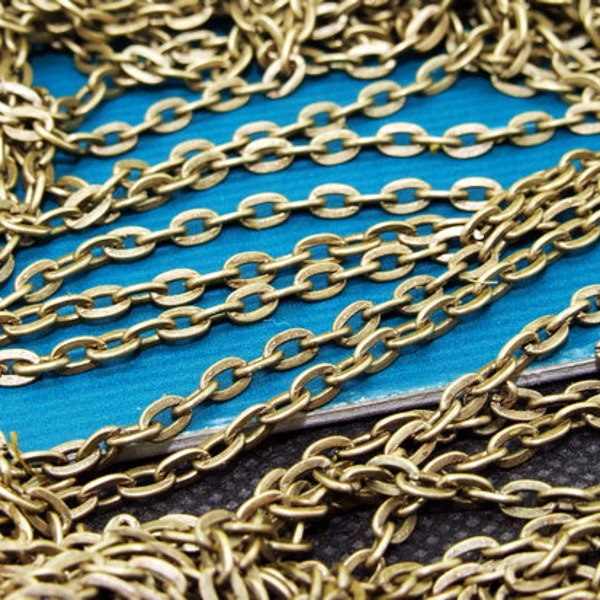 18ft (5.2m)  Loop Bronze Chain Filigree Metal Flat Oval Chain Link Loop 2.5mmx4.5mm