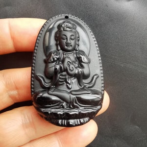 Teardrop Buddha bodhisattva Black Obsidian stone Pendant,Amulet Necklace Pendant, for handmade making jewelry