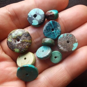 8.8g 10beads Genuine coin donut,natural old turquoise,green black loose beads,for making earring beads,bracelet beads,necklace image 5