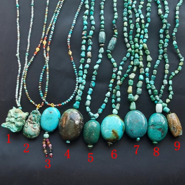 20" Genuine Hubei Turquoise necklace,Round,faceted,natural old turquoise,green blue multicolor necklace,Unisex beaded necklace,best gift