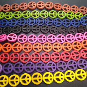 peace Howlite turquoise beads, Brown,blue,black,pink,yellow,orange,red,green,purple, 15mm, stone gemstone beads, Full one strand, 15 1/2&quot;