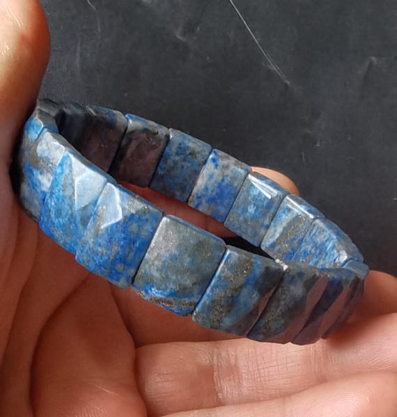 Faceted Blue natural Lapis lazuli stone beaded bracelet,charm bangle,Untreated,Unisex,width,band,Healing Crystal,gemstone Amulet Stretch