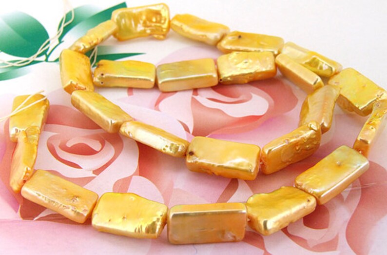 Loose beads gemstones 9mmx16mm rectangle Yellow Pearl freshwater cultured Pearl beads full one strand