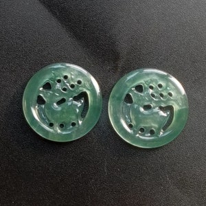 2pcs ultrathin Hollow deer carving natural green jadeite jade stone pendant,earring beads,Grade A,Amulet,gemstone making for hand jewelry