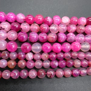 Pink Dragon Veins Agate Beads: Round Gemstone DIY Jewelry (15 inch)