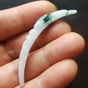 Curved Dragon carving Natural Burmese jadeite jade stone pendant link,Two hole,Grade A,Untreated,Amulet necklace for making handmade jewelry