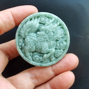 Certified,unicorn dragon circle carving Natural green Jadeite Jade stone pendant,Grade A,Amulet necklace Pendant,Gemstone bead jewelry