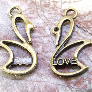 6pcs Unique Love Swan Pendant links connectors Antique Bronze Finding Connector Brass Jewelry Filigree Metal Pendant Earwire P image 2