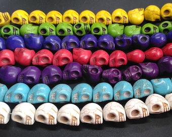 Skull Head Howlite Turquoise strand,Yellow,Green,Purple Blue,Red,purple,turquoise Color,White, stone,16x18mm gemstone bead,FULL1 STRAND 16"