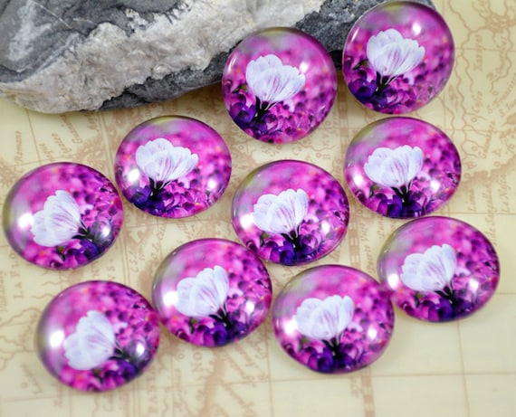 20x Blume Glas Cabochons Klebeperlen Perlen Zum Kleben Glaskuppel Klebstein
