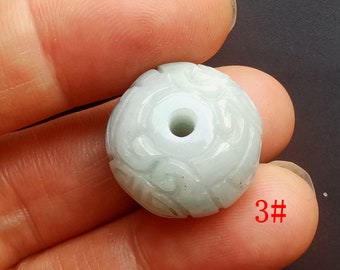 20mm Natural Jadeite Bead: Green White Charm Pendant