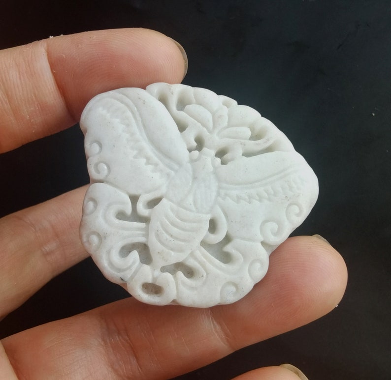 Butterfly Jade Pendant Carved Natural Green/white Jade Etsy