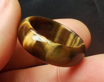 Blue & Yellow Tiger Eye Stone Ring: Round Banded Amulet