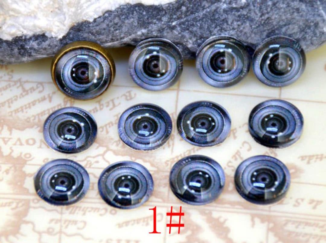 Black Grey Camera Lens Handmade Photo Glass Cabochon Dome10mm 12mm 14mm
