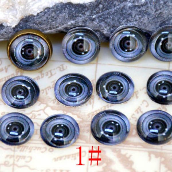 Black Grey Camera lens Handmade photo glass cabochon dome10mm 12mm 14mm 16mm 18mm 20mm 25mm 30mm For Earring Brooch Ring Necklace Bracelet