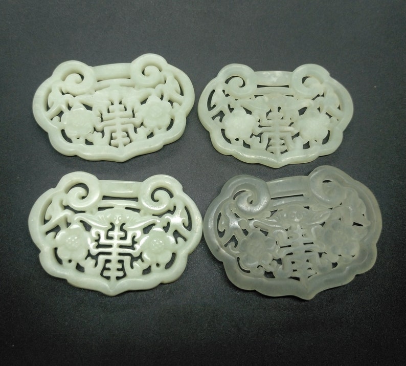 Flower Bat Bird Jade Pendant Lock Carved Green Natural Jade - Etsy