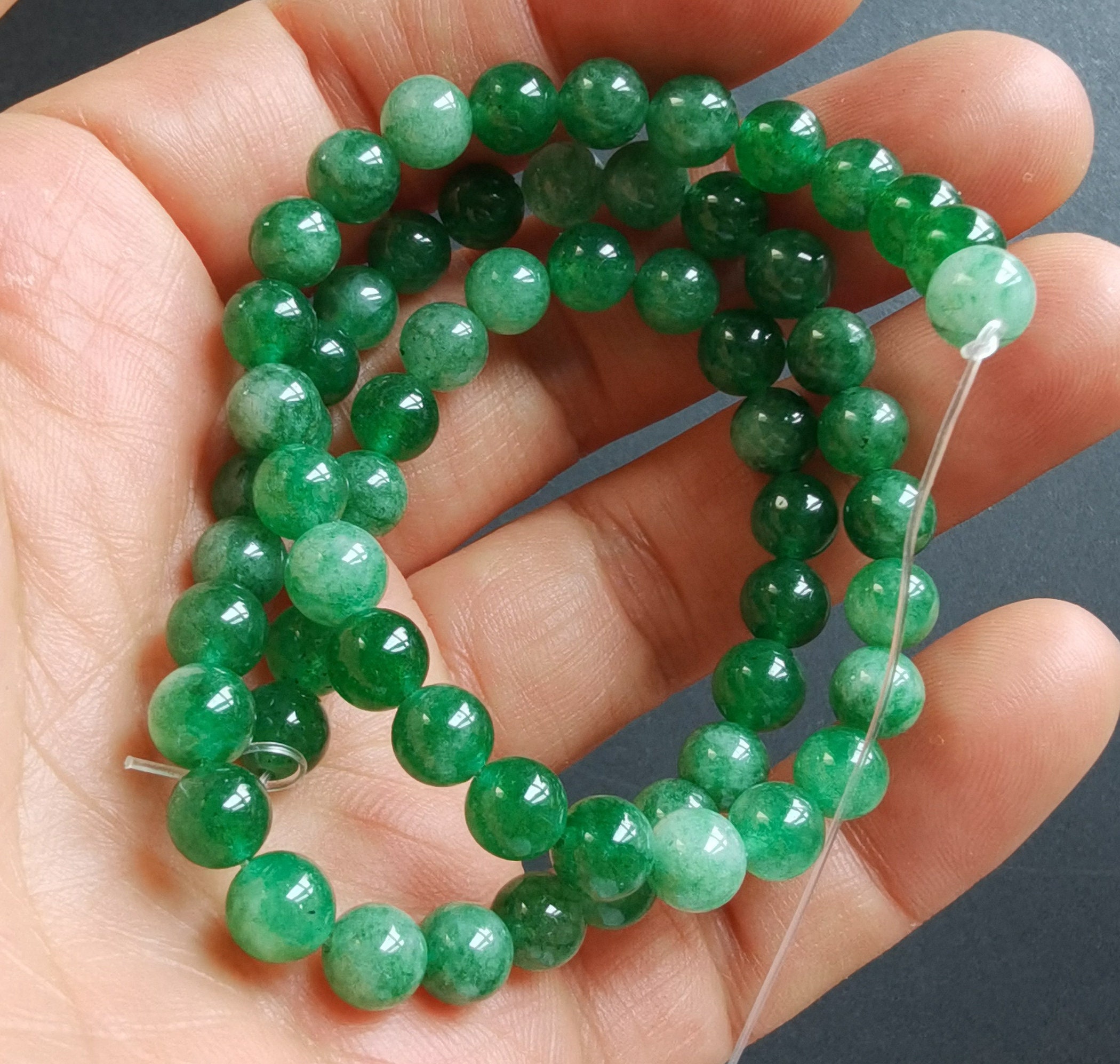 Collar De Cuentas Redondas De Jade Natural Verde - 12mm, Largo 24', Plata Bañada | Piedra AA Calidad