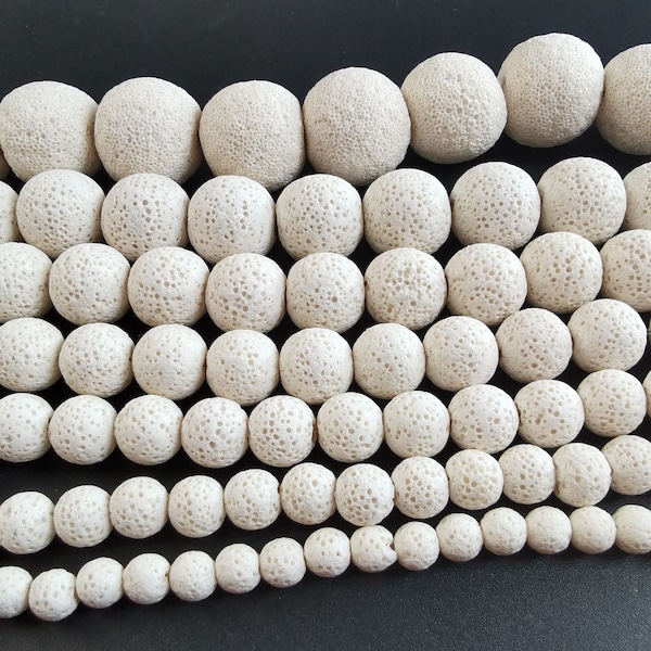 6 mm-20 mm, pierre de lave blanche, perle ronde de roche volcanique, un brin complet 15 pouces, vente en gros de pierre, breloque pour fabrication de bijoux fait main, perles de guérison