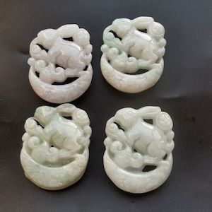 Rabbit Moon,flower Natural green Burmese Jadeite Jade stone pendant,Grade A,carved jade,Amulet necklace,Gemstone bead jewelry