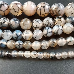 6mm-16mm,Round smooth black dragon vein Agate Beads,Healing Crackle agate stone,Semi-precious Gemstone bead, for Making Full 1 Strand 15.5&quot;