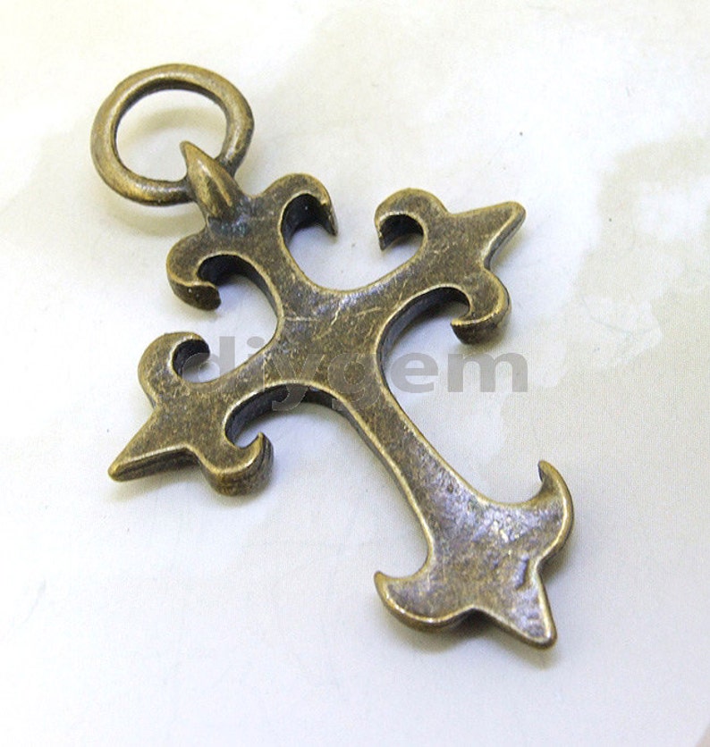 4PCS Large Charm Cross Base Pendant Beads Bronze Plated Brass Jewelry Filigree Link Findings Pendant Earwire Beads 48mmx30mm O image 3