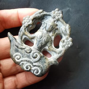 Chinese black brown Jade stone Pendant, Carved girl natural Jade Pendant,Amulet Mythical Animals Necklace Pendant Jewerly ZB