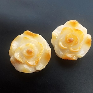 2beads,Carved 3D Rose flower natural Yellow White jadeite jade stone,Grade A Burmese jade jewelry link,Amulet,Untreated,Handmade Victorian