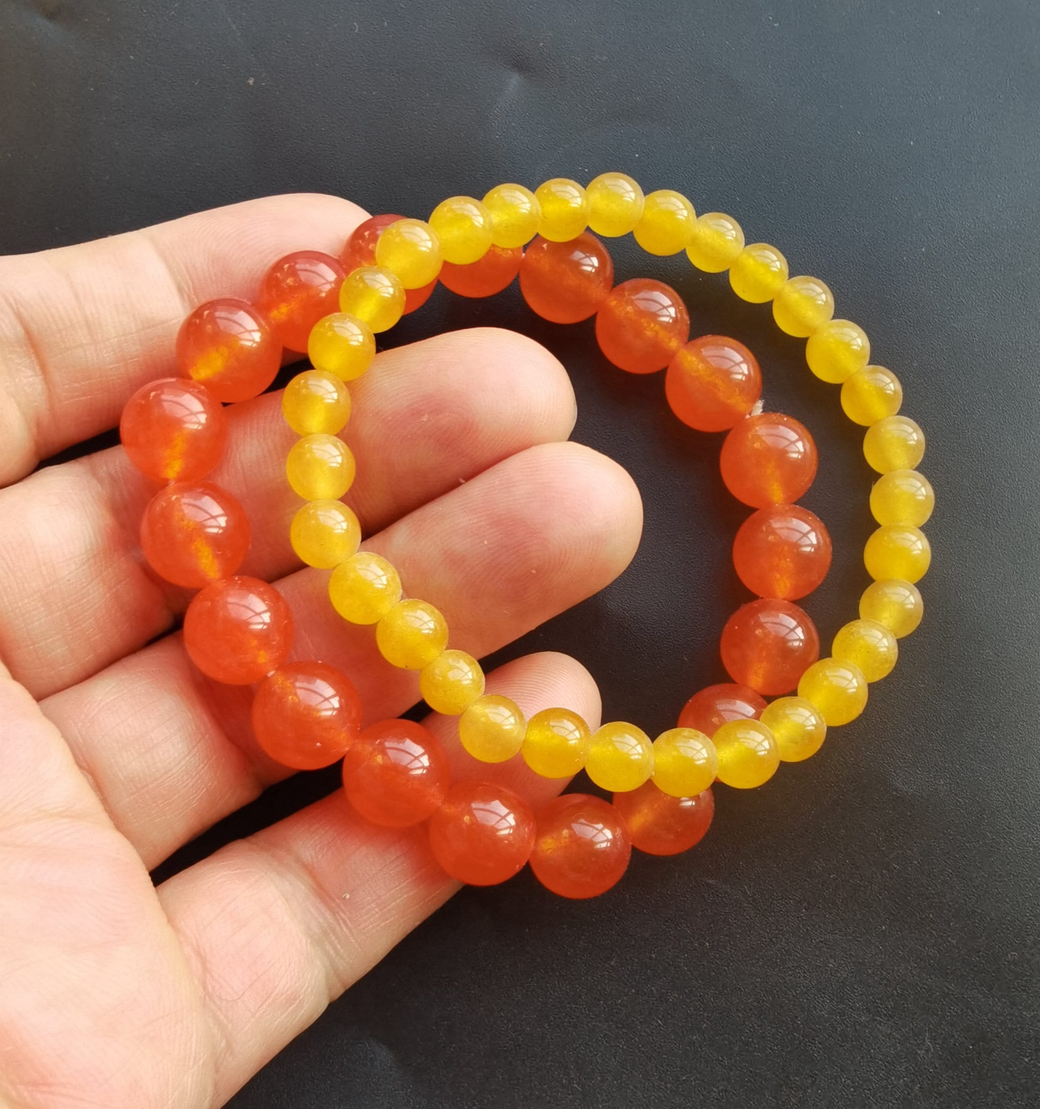 Round Smooth Yellow/orange Red Jade Stone Beaded Bracelet,6mm,8mm
