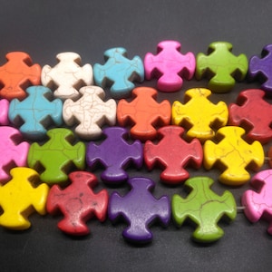 Cross Howlite turquoise beads, 25mm,Mixcolor,purple,red,yellow,orange,white,pink,green,Loose stone gemstone beads, Full one strand,16&quot;