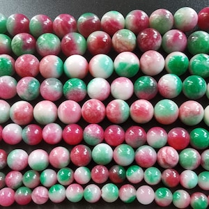 Dyed Jade Beads: Hot Pink, Green, White Candy Charm, 8-12mm, 15.5" Strand