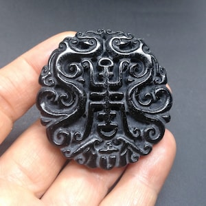 Long Life Bat Dragon jade pendant, Carved Black Green natural Jade Pendant, Amulet Talisman for handmade Necklace Pendant Jewerly MB