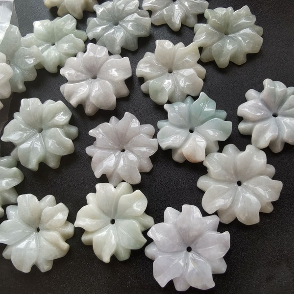 Charm flower natural jadeite link, Carved Grade A Natural jade stone, Burmese jade,Amulet beads, wholesale jadeite