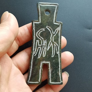 Chinese Money Hand Carved Pendant, natural Black green jade stone, Charm gemstone bead, Cabochon Amulet Talisman pendant Necklace Jewerly ZB